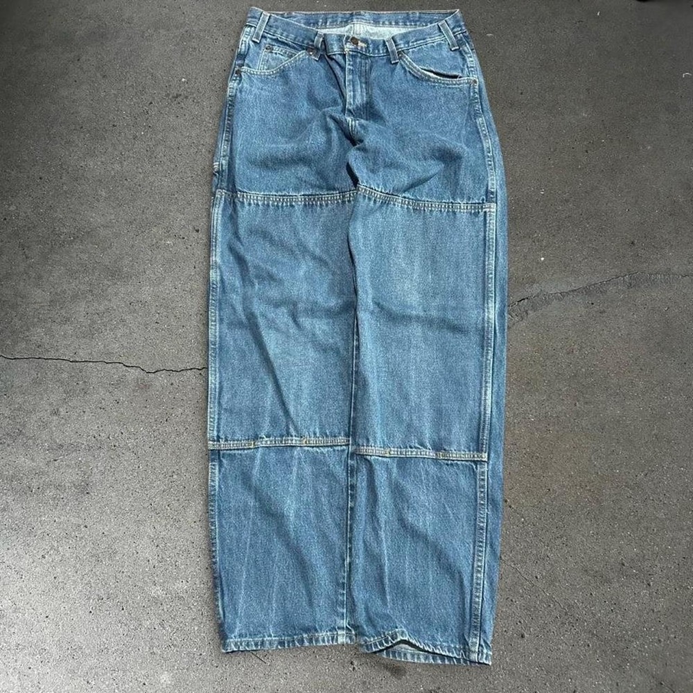 Vintage men's Dickies blue double knee baggy straight carpenter jeans Size 30x34